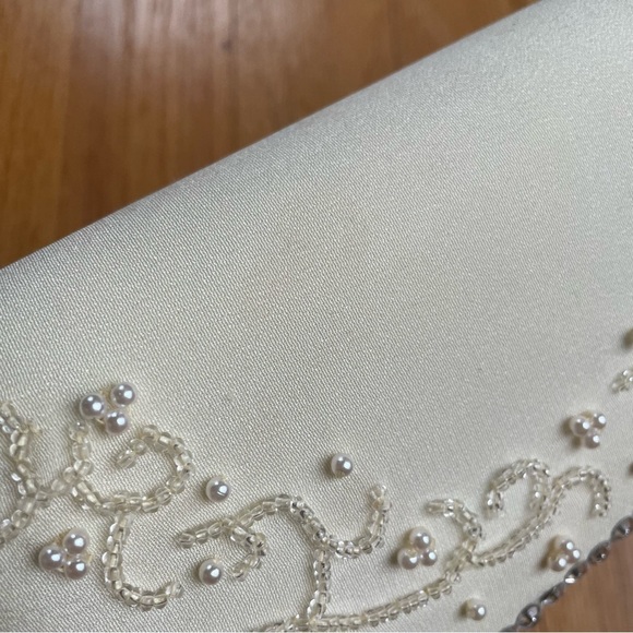 Vintage Bridal Clutch Handbag Ivory Beaded Rhinestone Something Old Purse - Picture 4 of 9